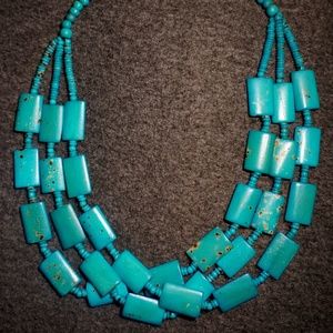 Parisian made Art Deco natural turquoise stone bead necklace